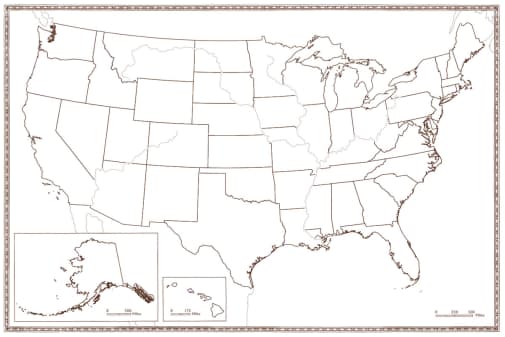 50 States Map - Large Foldable Blank (24" x 36")