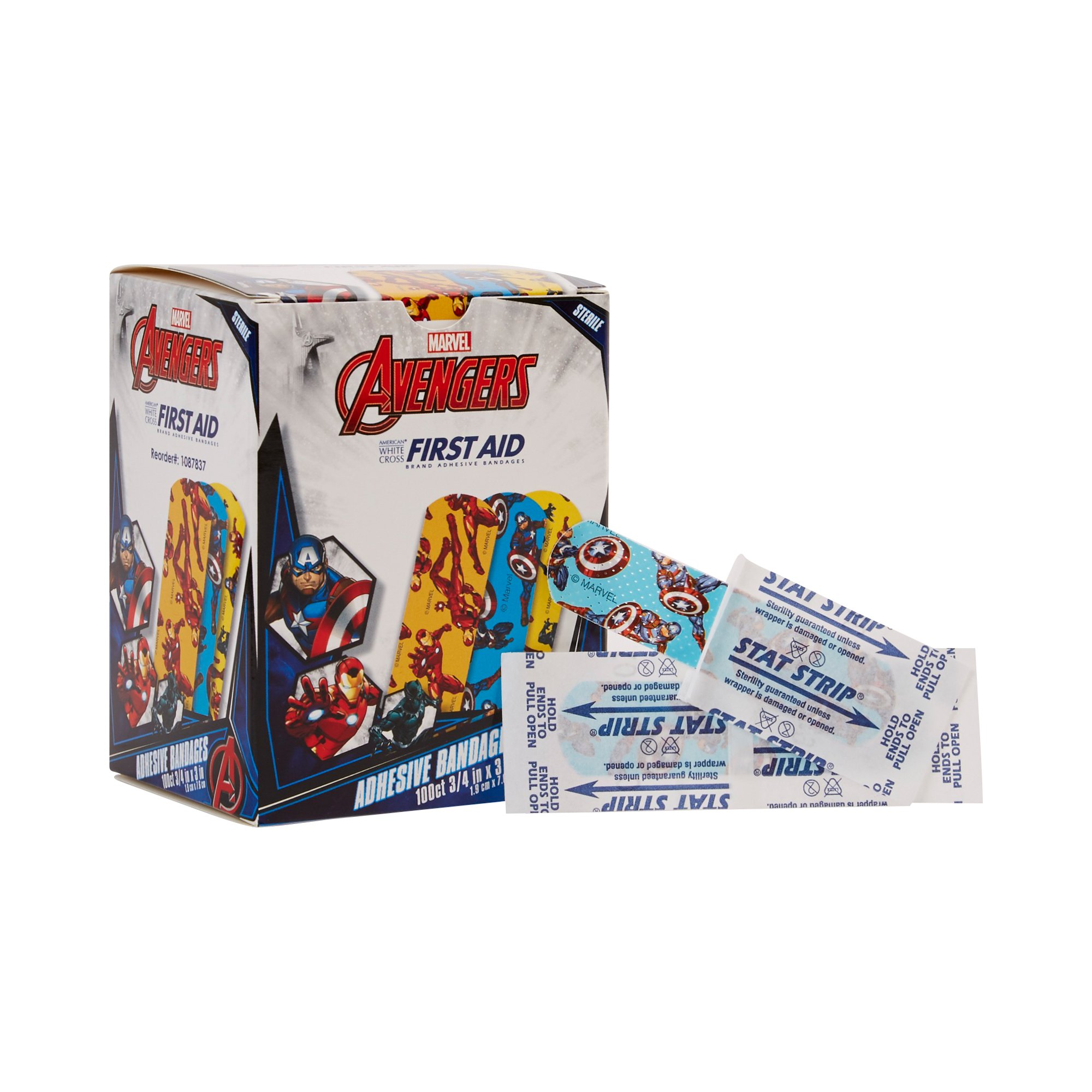 American White Cross Stat Strip Kid Design (Avengers) Adhesive Strips MK 897043