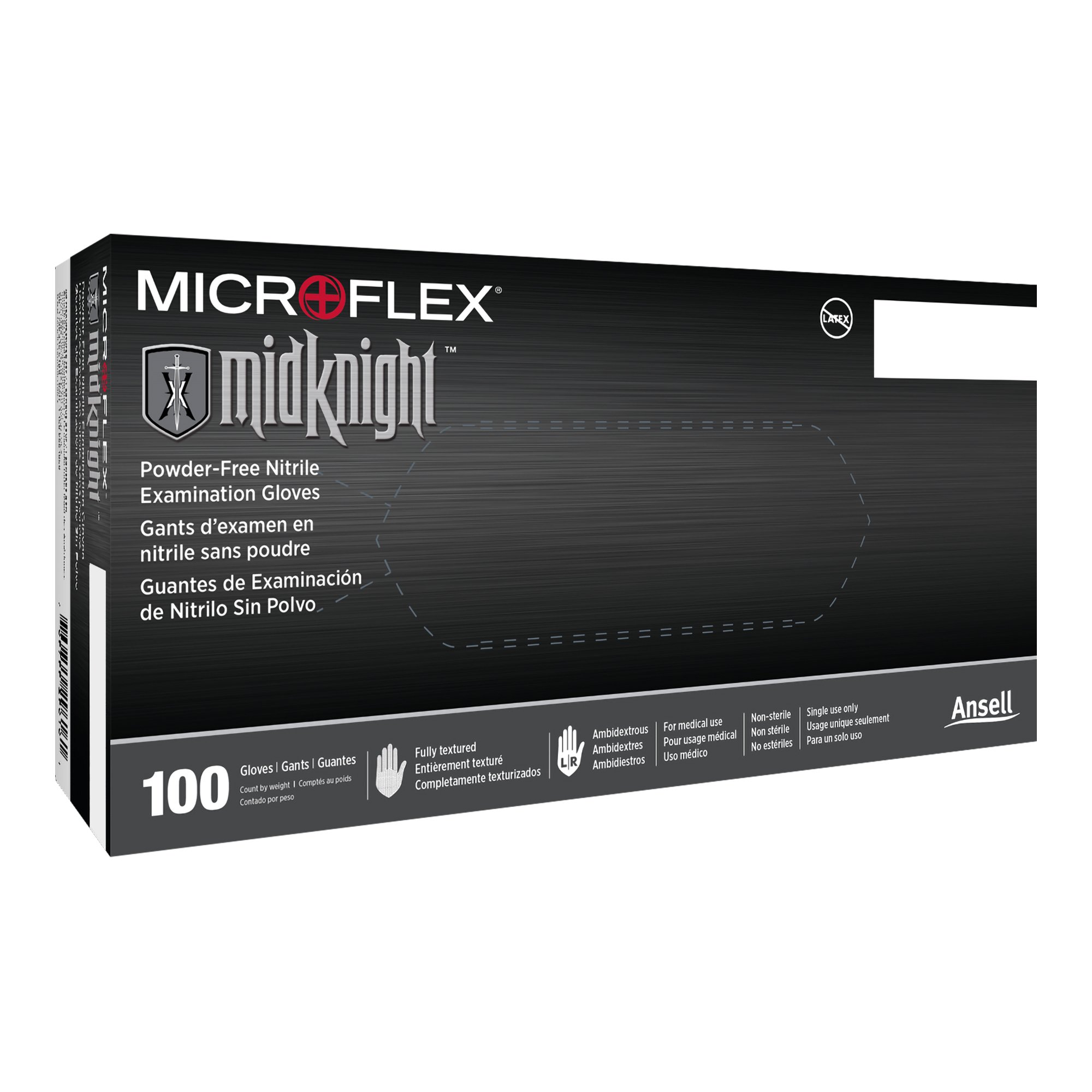 Microflex MidKnight Nitrile Exam Glove, Large, Black MK 688016