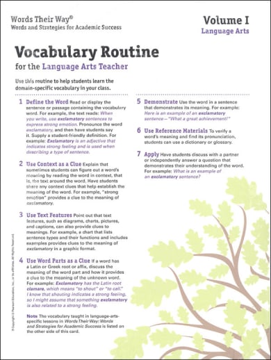 Words Their Way: Vocabulary for Middle & High School 2014 Vocabulary Routine Cards Volume I