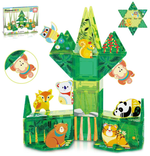 Picasso Tiles Magnet Tile Building Blocks Forest Animal Theme Toy Set