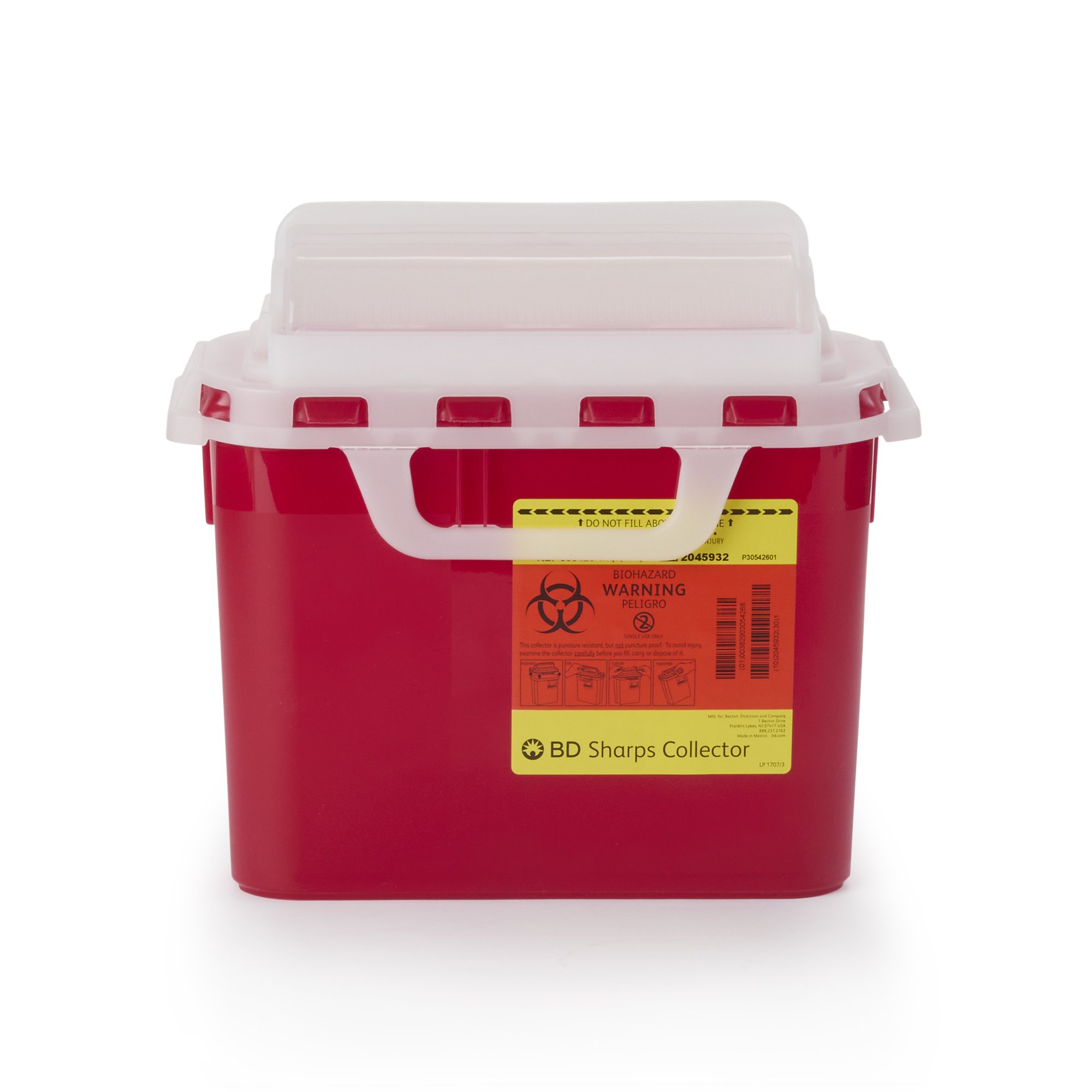 BD Red Sharps Container, 5.4 Quart, 12 x 12 x 4-4/5 Inch MK 282901