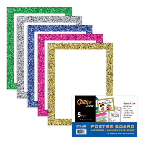 White Poster Board with Glitter Frame 11"x14" (5/Pack)