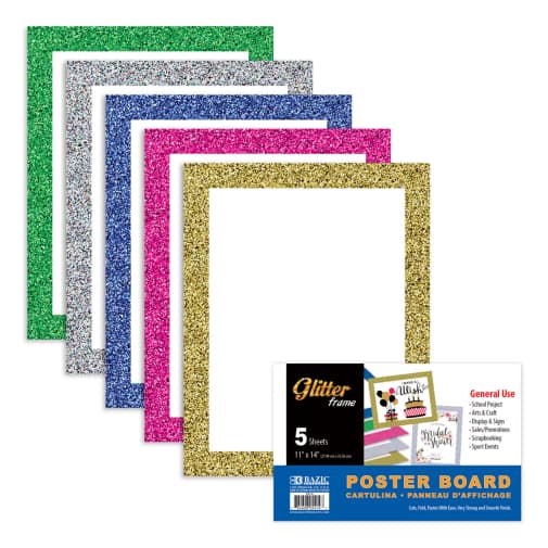 White Poster Board with Glitter Frame 11"x14" (5/Pack)