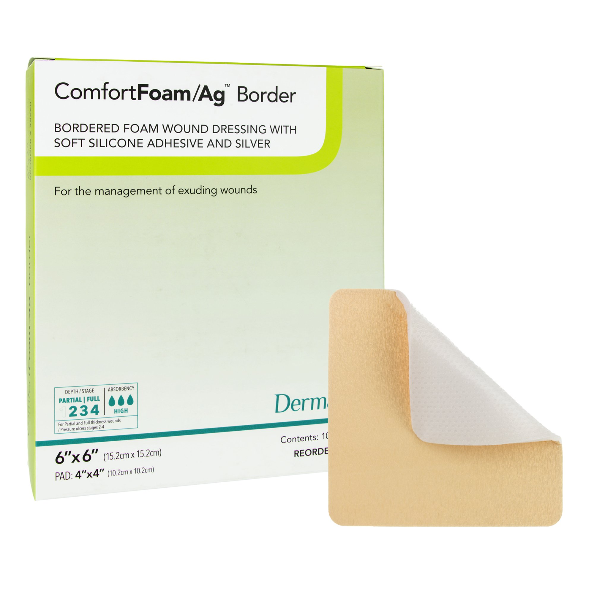ComfortFoam/Ag Border Silver Foam Dressing, 6 x 6 Inch MK 1068617