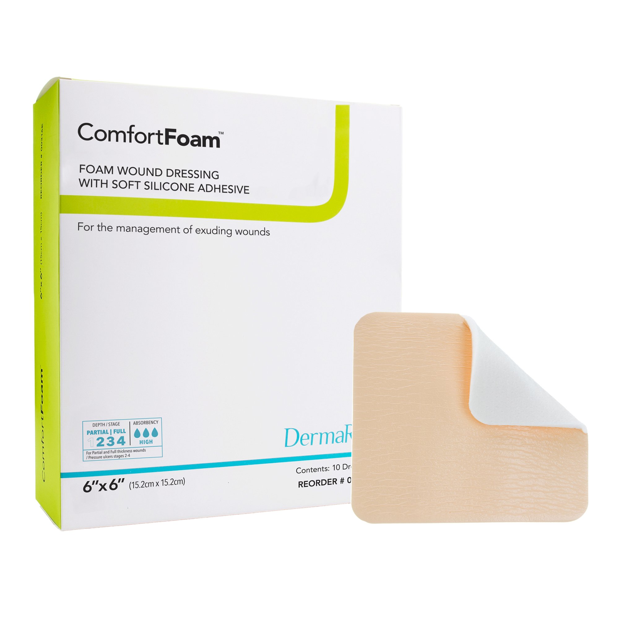 ComfortFoam Silicone Adhesive w/ Border Silicone Foam Dressing, 6 x 6 Inch MK 835616