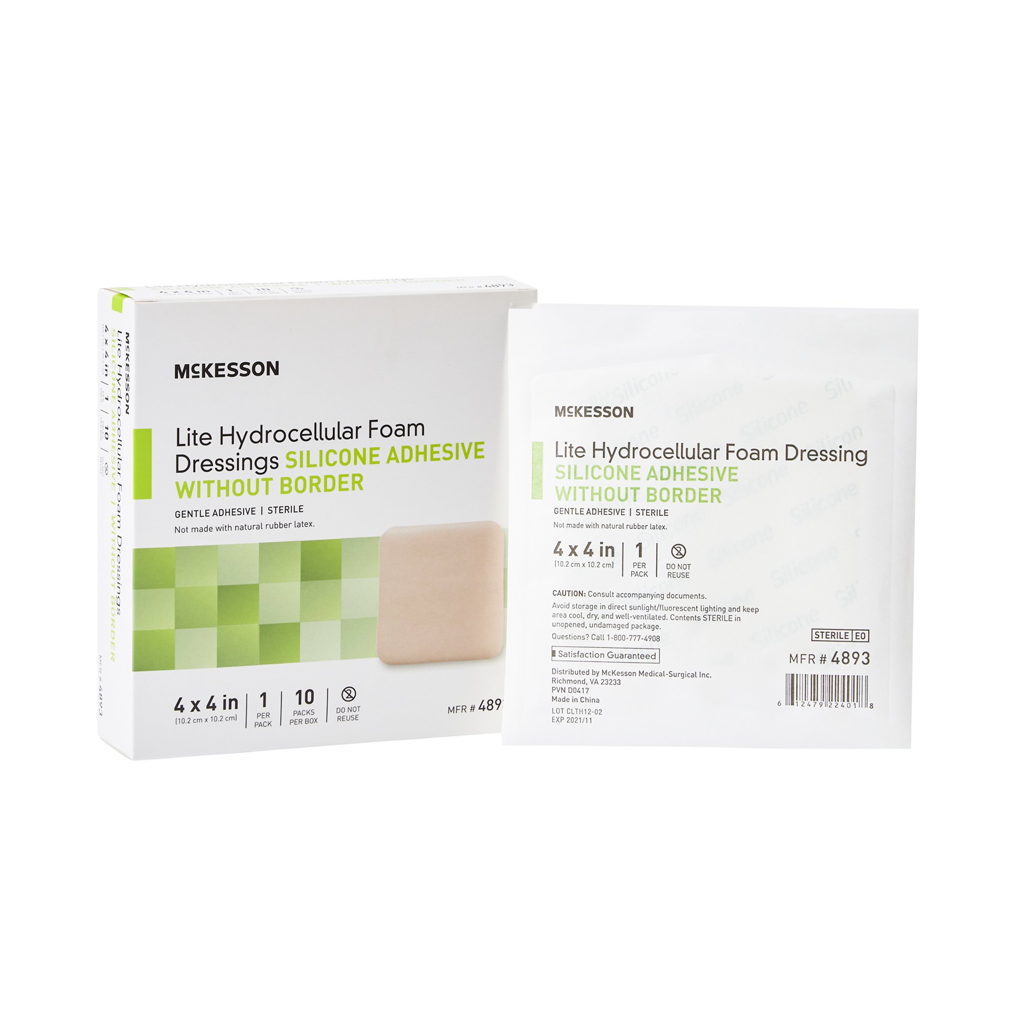 McKesson Lite Hydrocellular Foam Dressing w/ Silicone Adhesive w/o Border, 4 x 4 MK 1083093