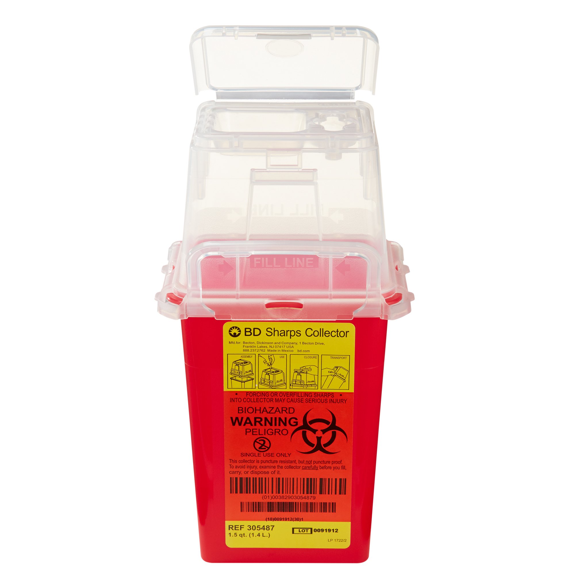 BD Phlebotomy Sharps Container, 1-1/2 Quart, 9 x 4.5 x 4 Inch MK 140597