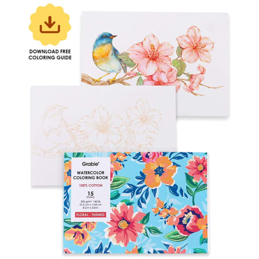 Floral-Themed Watercolor Coloring Book