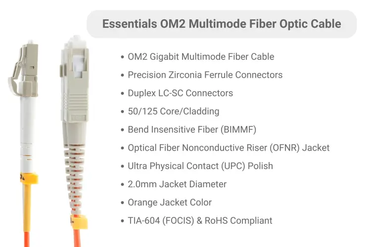 LC to SC Multimode Duplex 50/125 OM2 UPC Fiber Patch Cable, 1 Meter