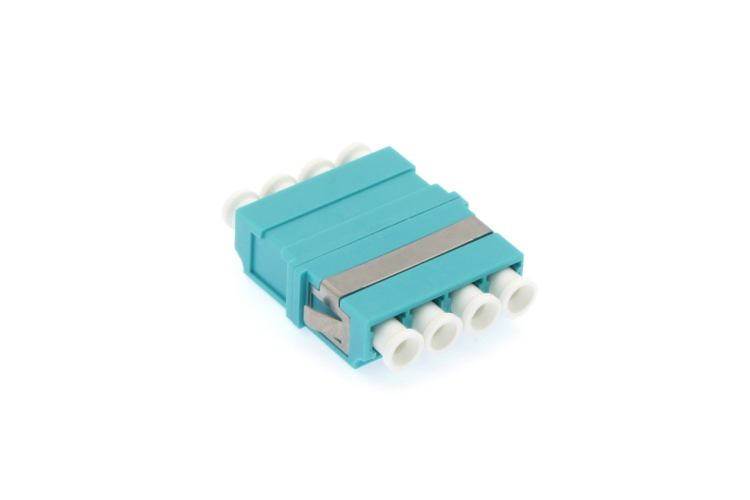 Fiber Adapter, LC/UPC Quad OM3 Multimode, Non-Flanged, Aqua