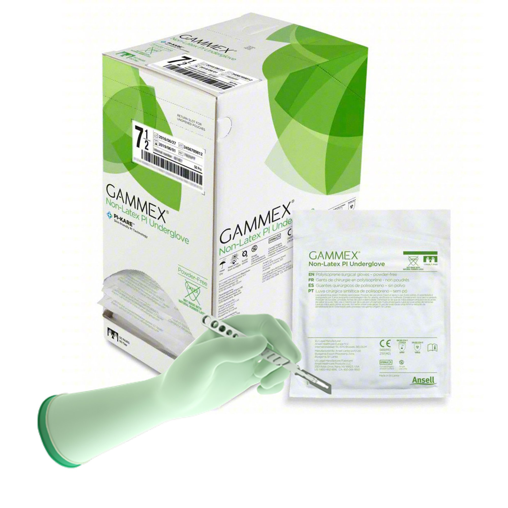 Gammex Non-Latex PI Polyisoprene Surgical Underglove, Size 7.5, Green MK 693864