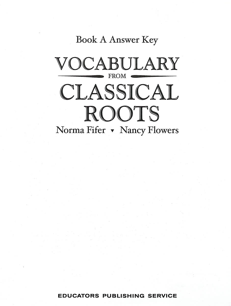Vocabulary From Classical Roots A Answer Key Only