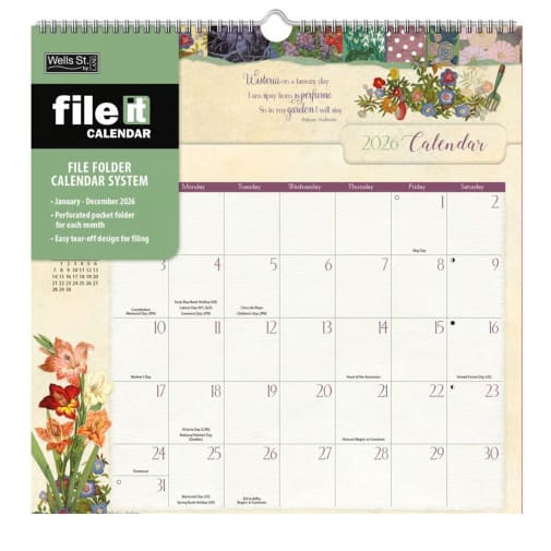Botanical Gardens 2026 File-It Wall Calendar