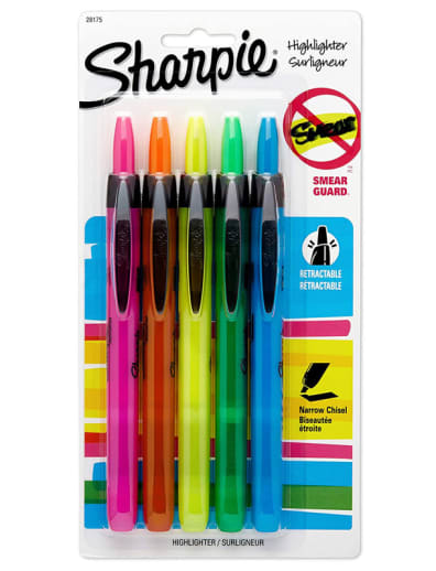 Accent Retractable Chisel Highlighters-5 asst