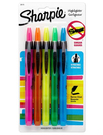 Accent Retractable Chisel Highlighters-5 asst