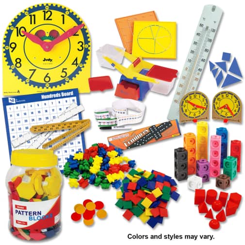 Saxon Math Manipulative Kit K-3 (Wooden Pattern Block Upgrade, Judy Clock, Optional Items)