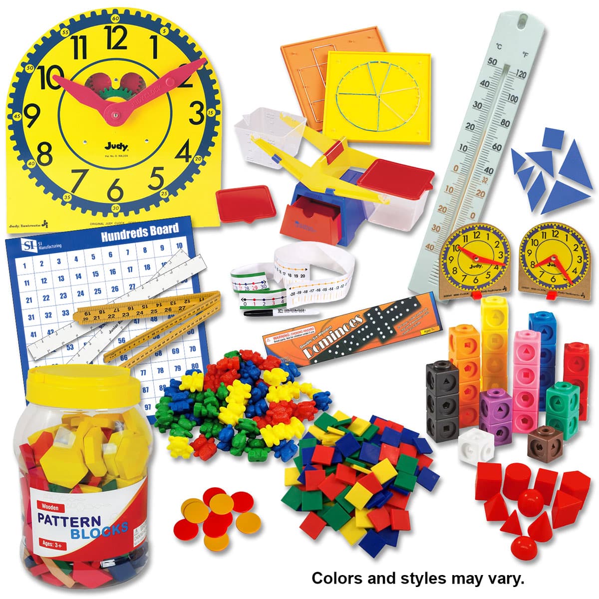 Saxon Math Manipulative Kit K-3 (Wooden Pattern Block Upgrade, Judy Clock, Optional Items)