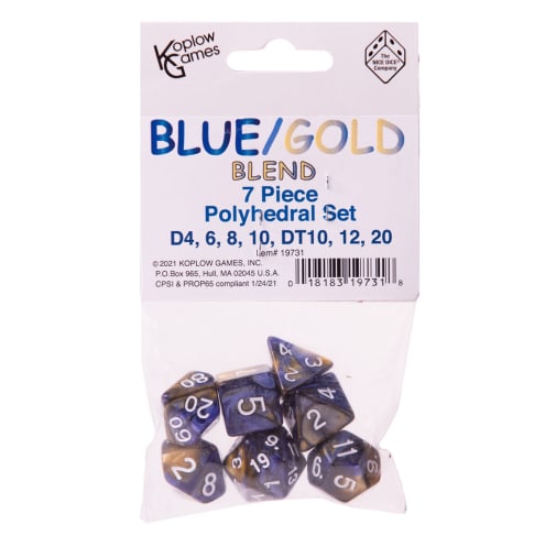 Polyhedral Dice Set - Blue/Gold (7-piece)