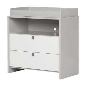 Changing table with removable rim, drawers, and open storage
