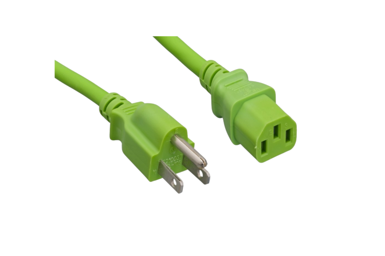 Power Cord, 5-15P to C13, 6 ft,  18AWG, Green