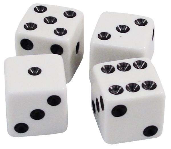 Koplow Games ~ Lot of 4 Six-sided Dice In White with Black Dots (D7)