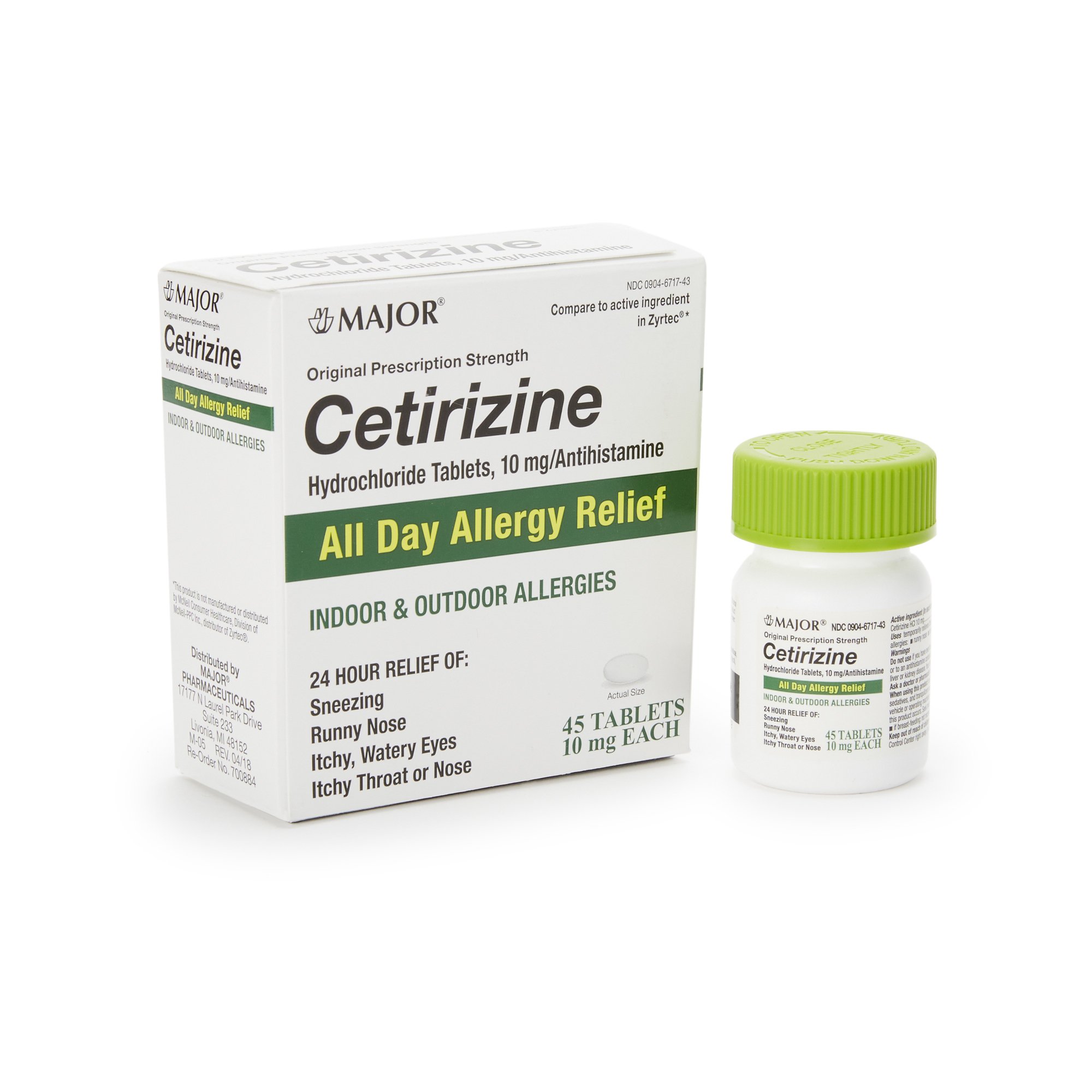 Major Cetirizine Antihistamine All Day Allergy Relief MK 1124063