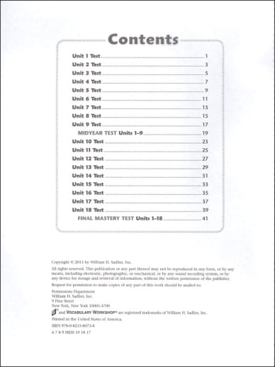 Vocabulary Workshop Enriched Test Booklet Form B Grade 3 (green)