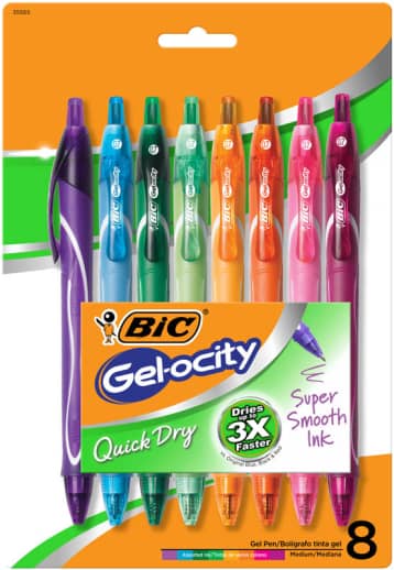 BIC Gel-ocity Quick Dry Retractable Gel Pen 0.7mm Assorted Colors (8 pack)
