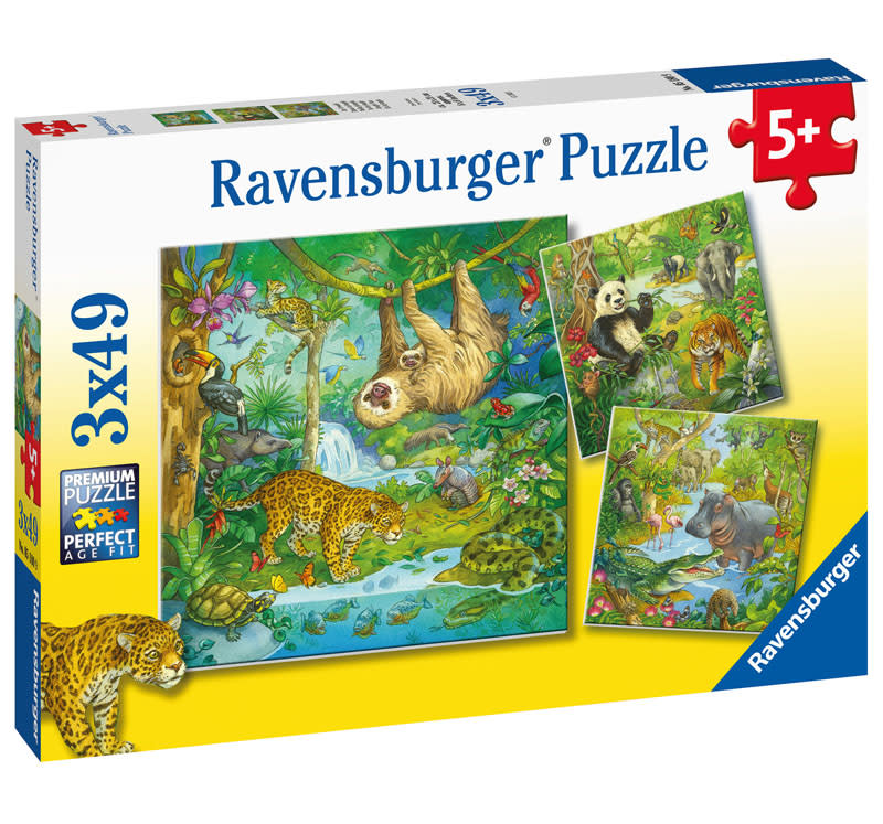 Puzzle 3 Años Ravensburger - Puzzles Crías De La Selva Pack De 3 | Puzzle 5 Años O Más | Regalos Para Niños De 5 Años De 3 X 49 Piezas | Rompecabezas Niños De Mesa Puzzle