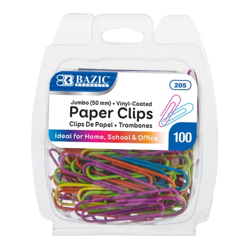 Paper Clips (50mm) 100-Pack Jumbo size, color
