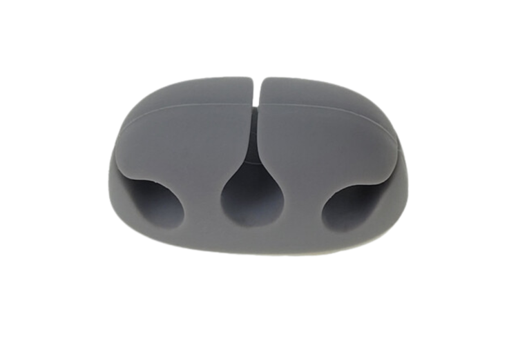Silicone Desktop Cable Organizer w/ Adhesive backing, 3 Slot, Gray
