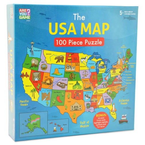 USA Map Puzzle with Bonus Trivia Game (100 pieces)