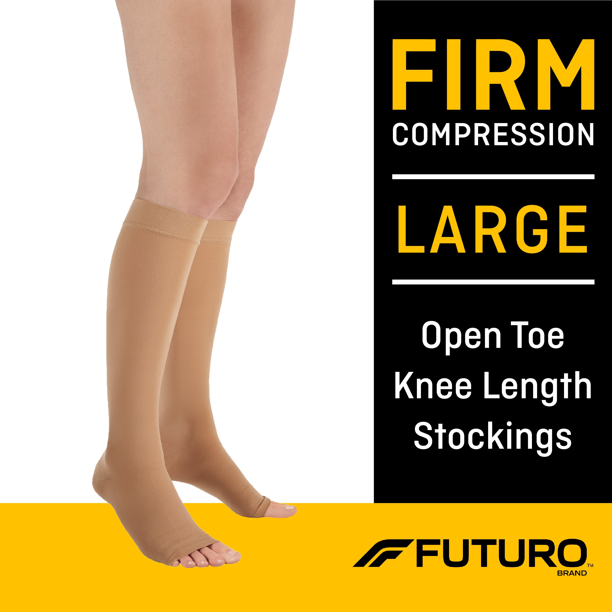 3M Futuro Compression Stockings, Open Toe, Firm Compression, Unisex, Large, Beige, Knee High MK 1066569