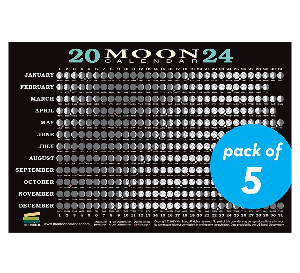 2024 Moon Calendar Card Pack of 5