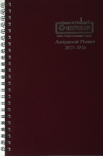Student Assignment Planner Burgundy Leatherette August 2025 - August 2026