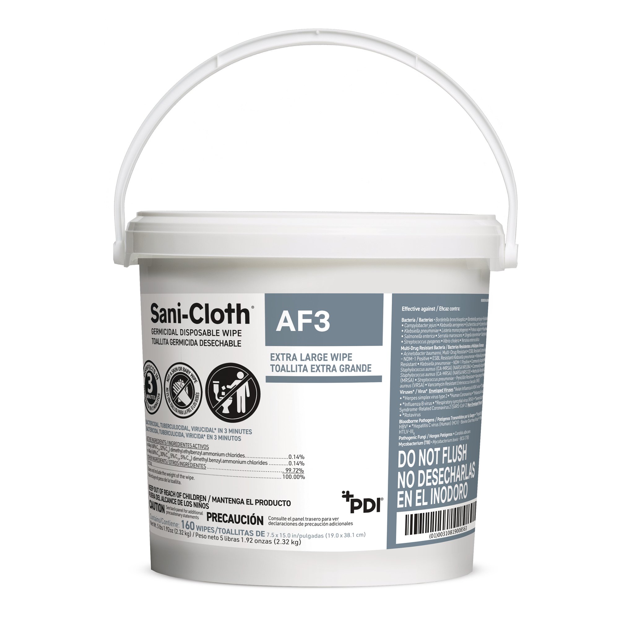 Sani-Cloth AF3 Germicidal Extra Large Disinfectant Wipes, Pail, 160 ct. MK 876338