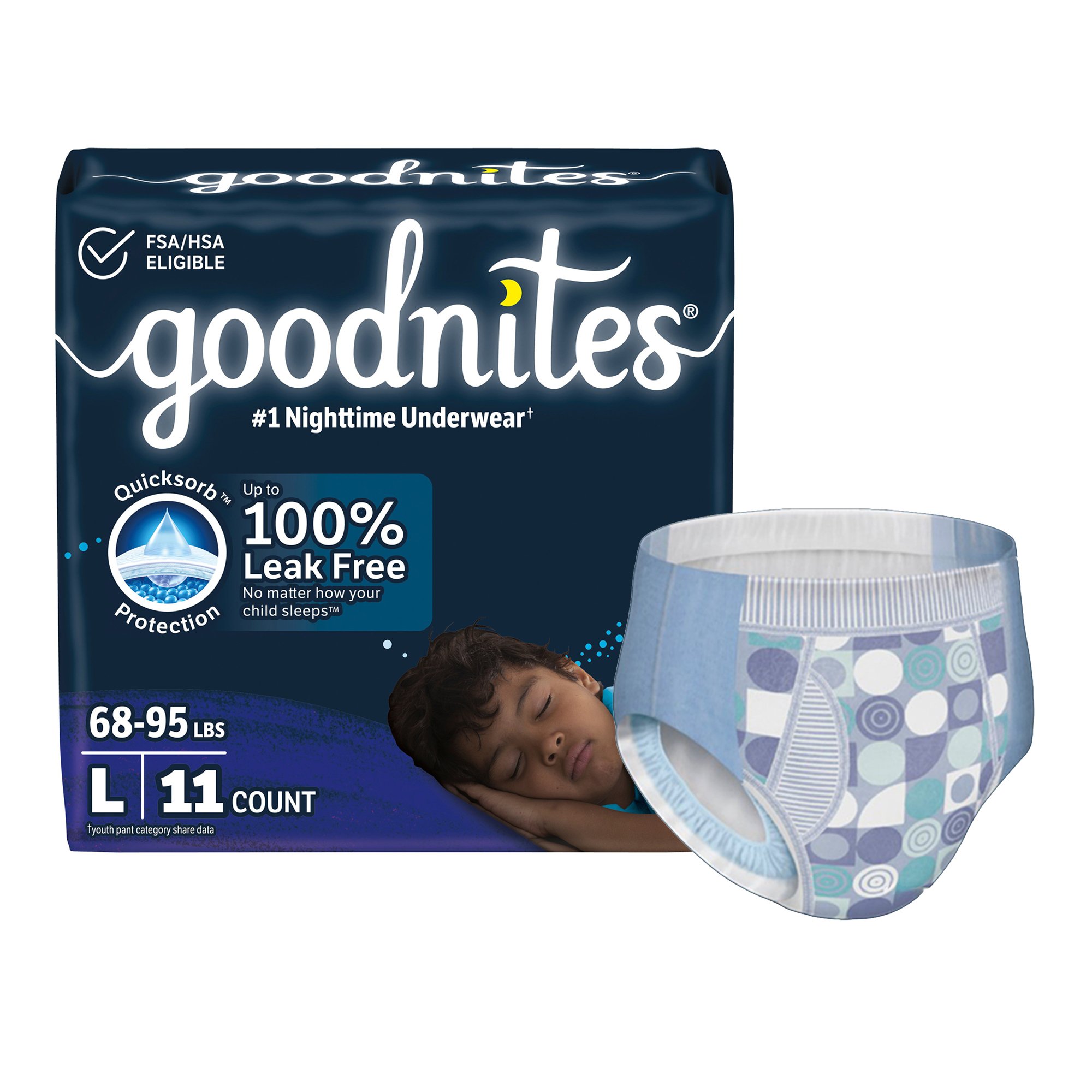 GoodNites Night Time Underwear, Large for Boys weighing 68  95 lbs. MK 1184209