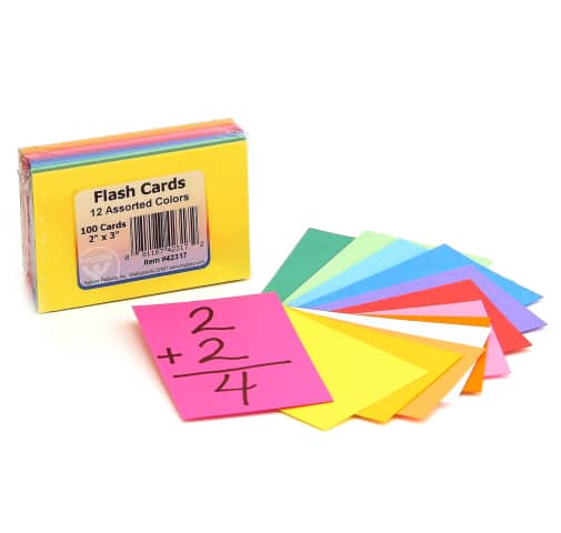 Index Flash Cards 2" x 3" - 8 each of 12 assorted colors + 4 white (100 count)