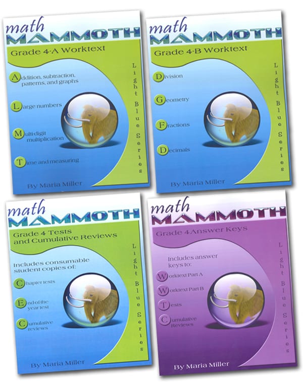 Math Mammoth Grade 4 Set (2020 Edition, Black and White)