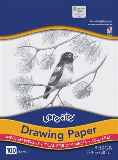 uCreate Medium Weight Drawing Paper 9" x 12" - 100 Sheets