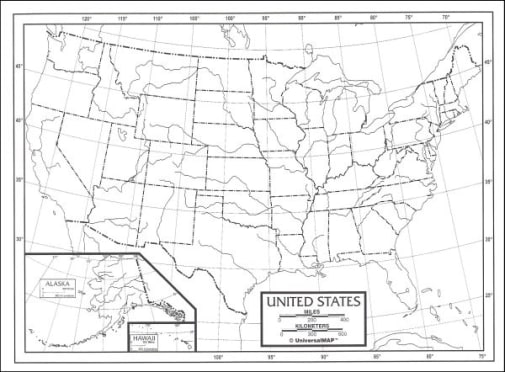 U.S. Map Paper single (8+" x 11")