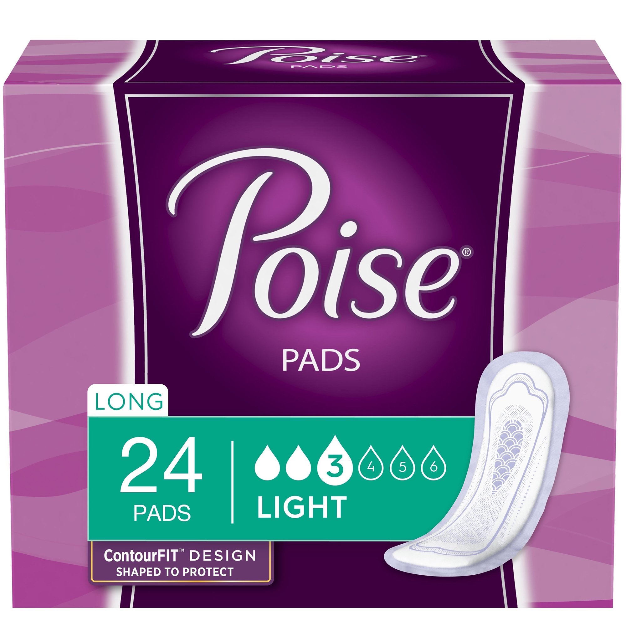 Poise Bladder Control Pad, Long, Light Absorbency, Absorb-Loc Core, Female MK 1090350