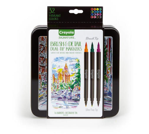 Crayola Brush Markers, Dual-Tip with Ultra Fine Marker (16 markers, 32 colors)