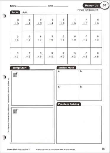 Saxon Math Intermediate 3 Power Up Workbook Saxon Math Intermediate 3 Power Up Workbook