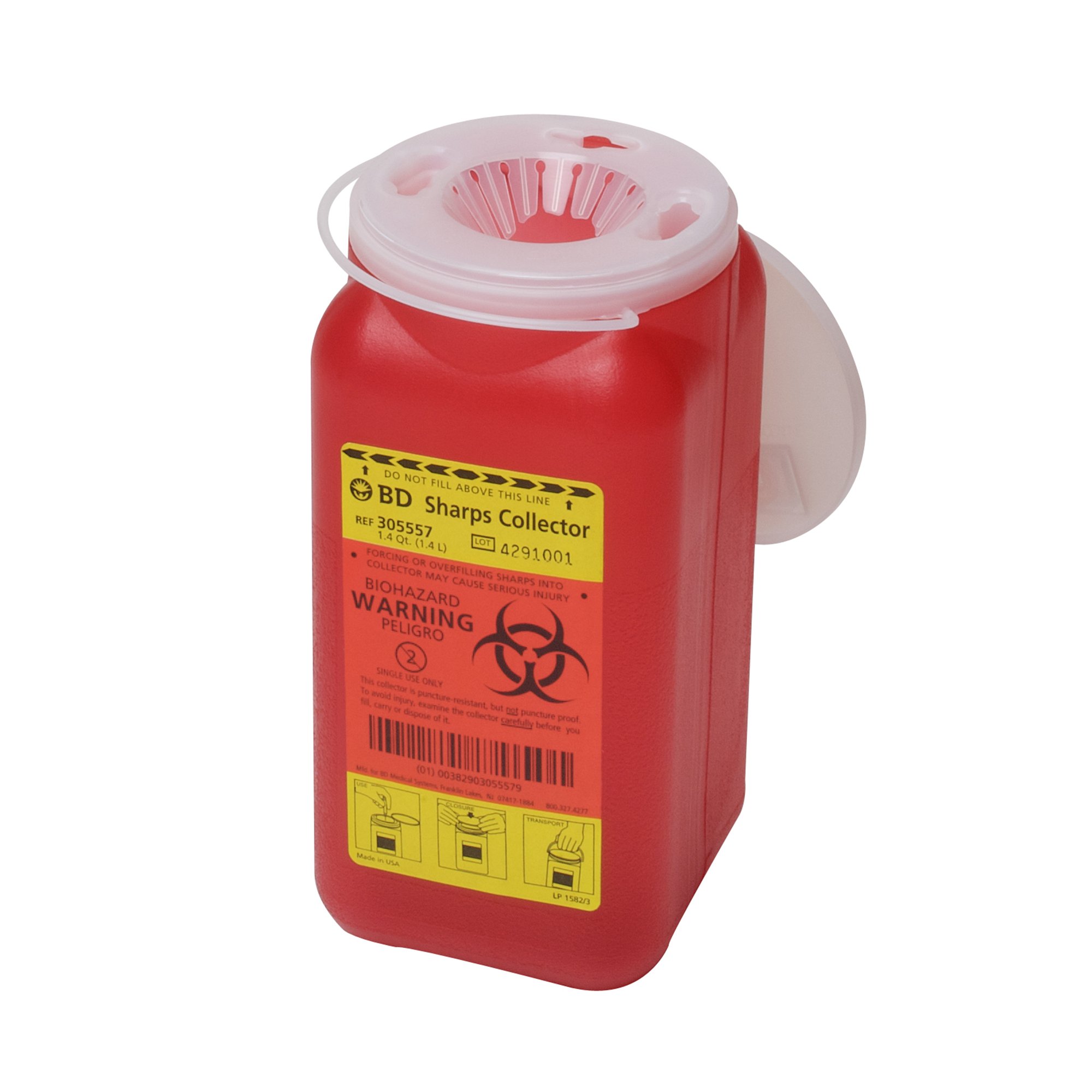 BD Red Sharps Container, 1.4 Quart, 7 x 3 x 3 Inch MK 402172
