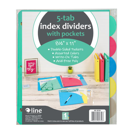 5-Tab Poly Index Dividers with Pockets - set of 5