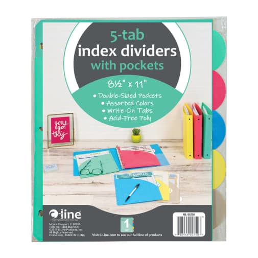 5-Tab Poly Index Dividers with Pockets - set of 5