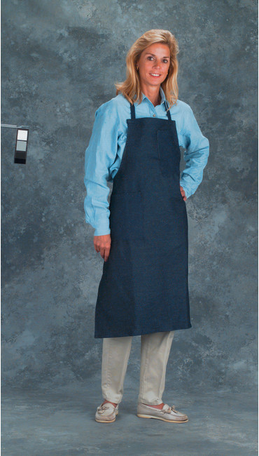 Blue Shop Denim Aprons: 28" x 36" Economy Serged, 1 Bib Pocket, 1 Waist Pocket Sewn Denim Ties, , large