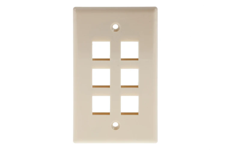 Keystone Wall Plate, 6 Port, Beige / Ivory